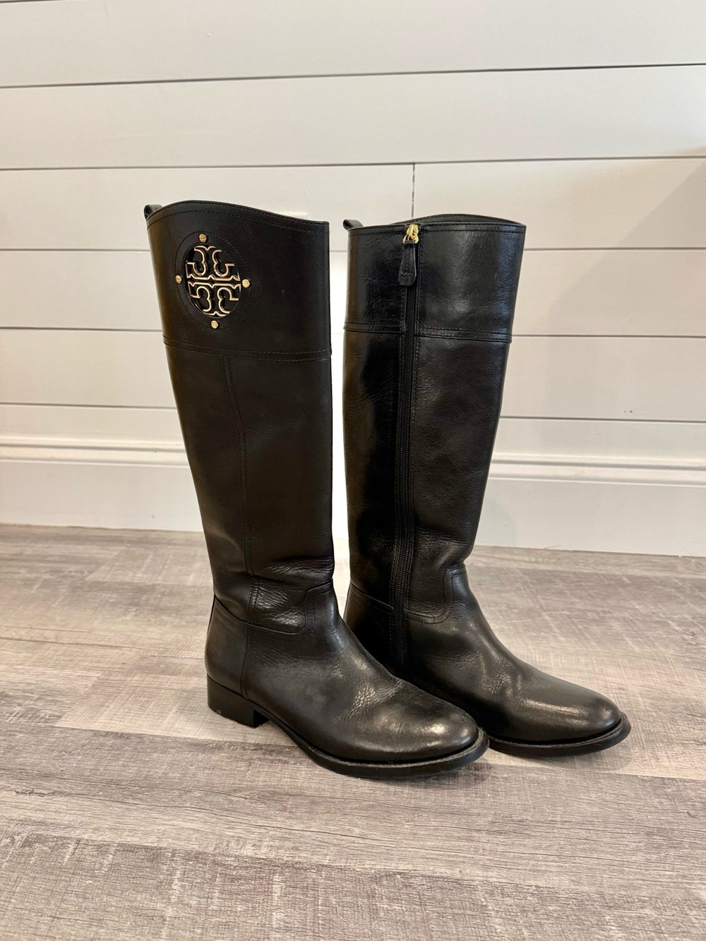 Tory Burch Black Leather Tall Riding Boots